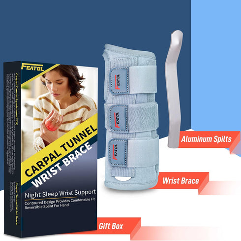 FEATOL Carpal Tunnel Wrist Brace Night Support- Pain Relief Tendonitis, Sprained?Arthritis, Carpal Tunnel Syndrome -Metal Splint Stabilizer With H...