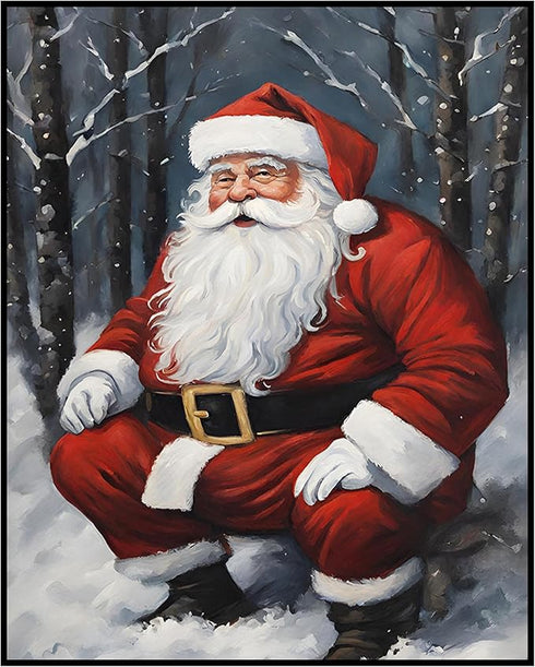 Posterizer 1 pcs-Santa Clause in snowy winter-in oil painting style-3-Holiday Poster Collection-Landscape & Nature Art-Living Room Bedroom Decor- ...