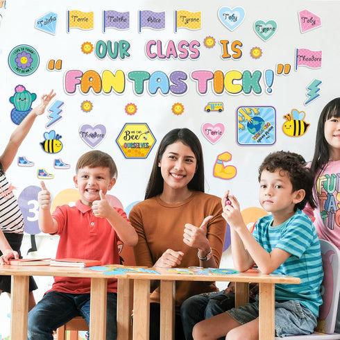 113 Pcs Motivational Bulletin Board Our Class is Fantastick Bulletin Board Decors Positive Affirmations Accent Cutouts for Classroom Teachers Back...