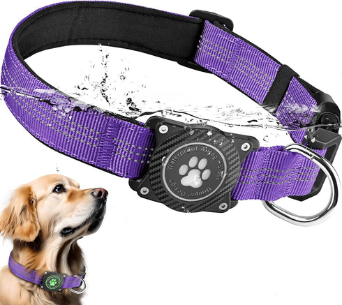 Airtag Dog Collar, Waterproof Air Tag Holder Dog Collar, Luminous & Reflective, Comfortable Padded, Adjustable Pet Collar for Small Medium Large H...