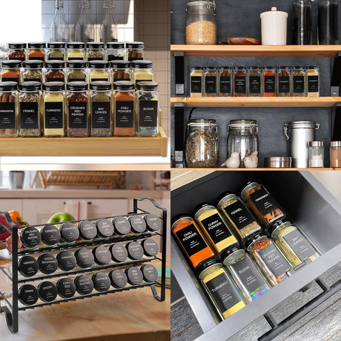 AISIPRIN 24 Pcs Glass Spice Jars with 398 Labels, 4oz Empty Square Spice Containers Seasoning Bottles - Shaker Lids, Funnel, Brush and Marker Incl...