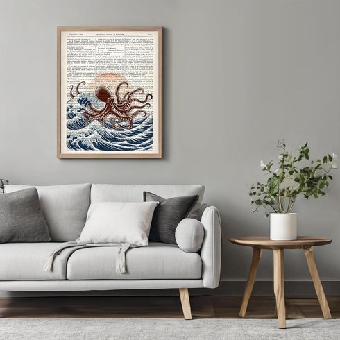 Posterizer 1 pcs-Japanese Kanagawa Wave Octopus Dictionary Art-Retro Art-Collectibles & Fine Art- Gift for Men Women Entrepreneur Teens-Chic Home ...