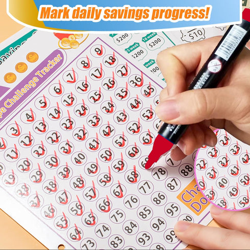 25 Sheets A5 Ring Binder Inserts for 100 Envelopes Money Saving Challenge Binder, with 3 Sheets Savings Challenge Tracker, Pre-Labeled 1-100 Money...