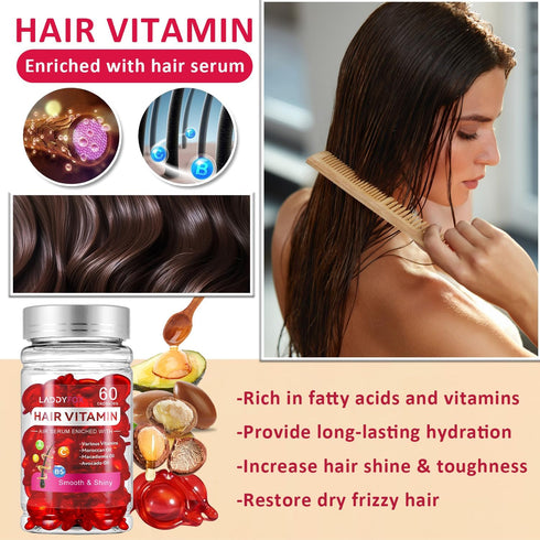60 Pcs Hair Vitamin Oil Capsules, Rich in Macadamia Nut Oil, Avocado Oil,Moroccan Oil, Vitamin A C E Pro B5 Hair Care Essence, No Need to Rinse an...