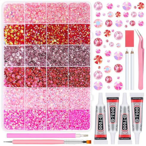 Audab B7000 Glue with 18000Pcs Rhinestones for Crafting, Flat Back Rhinestone Kit Non Hotfix Resin Gems with Clear Jewelry Glue for Clothes Shoes ...