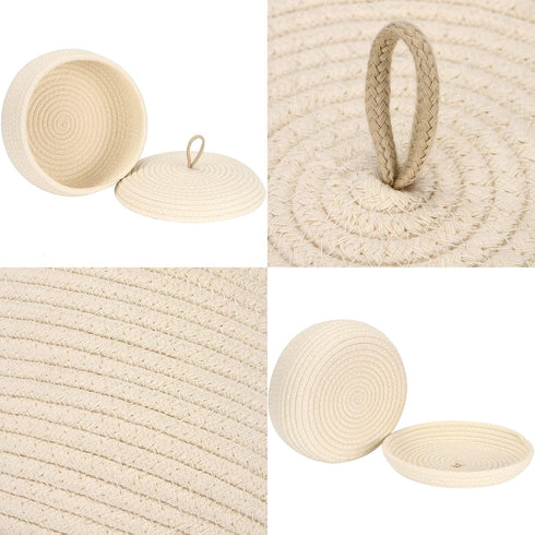 Sea Team Round Cotton Rope Storage Basket with Lid, Decorative Woven Storage Bin, Pot, Caddy, Organizer, Container for Snacks, Towels, Plants, 10 ...