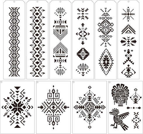 AFRITEE Aztec Stencils for Painting - 10 Pcs Aztec Themed Reusable Painting Stencils Set, Reusable DIY Journal Crafts Templates for Home Canvas, F...
