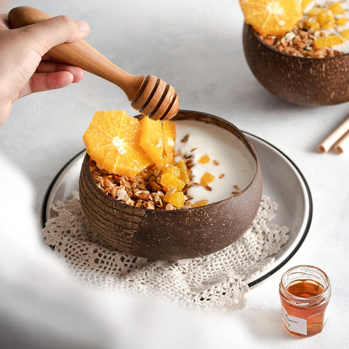Jungle Culture 1 Coconut Bowl & Spoon with FREE eBook • Wooden Bowl • Salad Serving Bowl • Acai Smoothies Pasta Cereal Bowl • Vegan Gift Ideas • E...