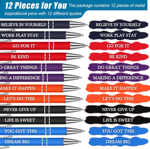 Zonon 12 Pieces Inspirational Motivational Quotes Ballpoint Pens with Stylus Tip Fine Point Smooth Writing Pens Metal Black Ink Pens Stylus Pen Se...
