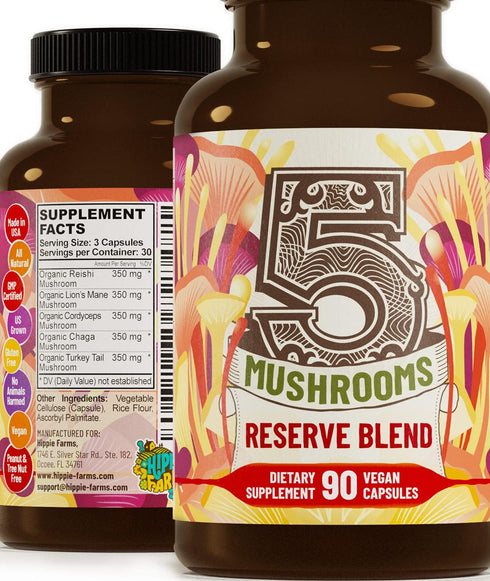 5 Mushrooms Reserve Blend Mushroom Supplement - Lions Mane, Turkey Tail, Reishi, Chaga, Cordyceps - Immune System, Brain, Cognition, Energy, Mood ...