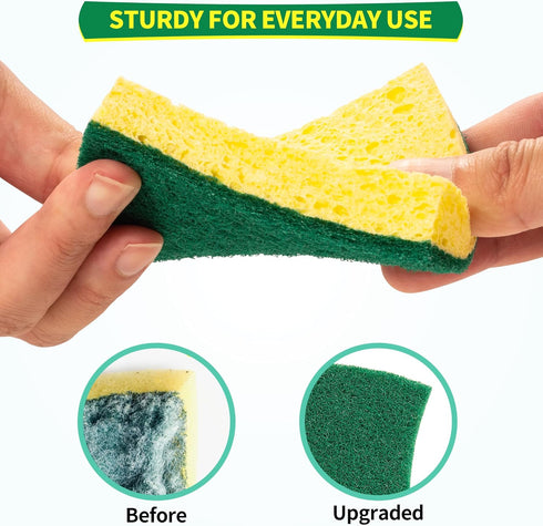 Heavy Duty Sponges, 24 Pack Scrub Sponge, Multipurpose Dish Sponge, Eco Cellulose Kitchen Sponge Sturdy Ergonomic Design for Washing Dishes, Uncoa...