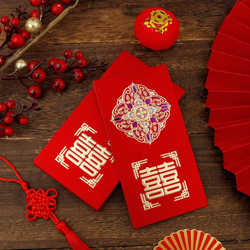 SAVITA 12pcs Wedding Red Envelopes, Traditional Chinese Wedding Red Envelopes Lucky Money Envelopes Wedding Hong Bao Wedding Chinese Red Packets f...