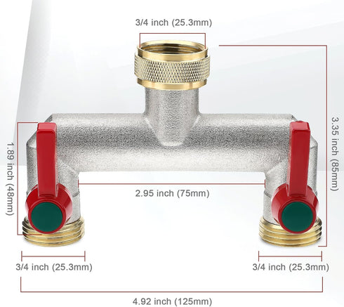 welltop Brass Garden Hose Splitter, 3/4" 2 Way Heavy Duty Faucet Diverter with 2 Extension Handles, Outdoor Water Spigot Splitter Faucet Bib Tap A...