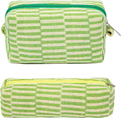 2 Pcs Cosmetic Bags Striped Makeup Bags Makeup Pouches Toiletry Bags Travel Organizers Makeup Travel Cases Beauty Organizers (Green Striped)...