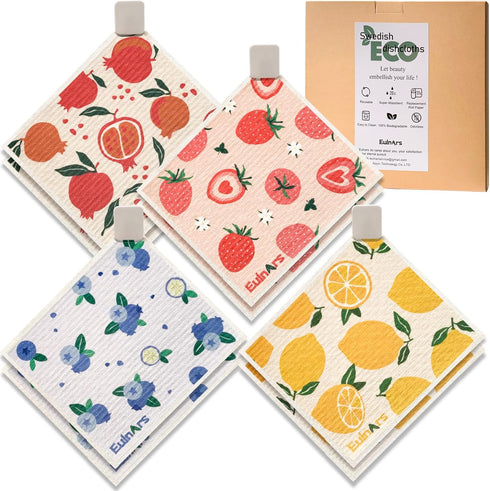 Swedish Dishcloths for Kitchen, 8 Pack Swedish Dish Towels with Clips, Non-Scratch Reusable Paper Towels, Super Absorbent Cellulose Sponge Cloths,...