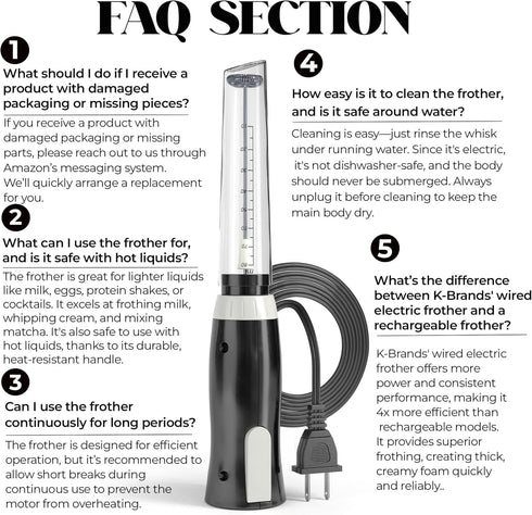 K-Brands Corded Electric Milk Frother with Plug in - Handheld Electric Whisk Stirrer Whipper - Foam Maker for Coffee, Latte, Cappuccino, Hot Choco...