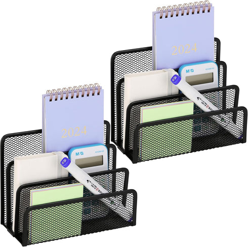 2 Pieces Desk Mail Organizer, Metal Mesh Small File Holders Letter Organizer, Bill/Document/Filing/Folders/Paper Organizer for Desktop (BLACK-2PCS...