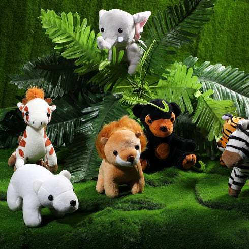 7 Pieces Plush Safari Animals 4.72 Inches Jungle Stuffed Animal Set includes Plush Giraffe Tiger Lion Bear Elephant Zebra for Zoo Animal Themed Pa...