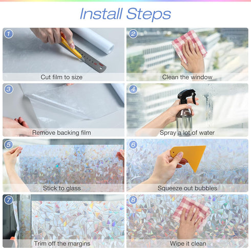 Homein Window Privacy Film, Rainbow Window Film Decorative 3D Window Clings Non Adhesive Window Tint for Home, Stained Glass Window Film for Glass...