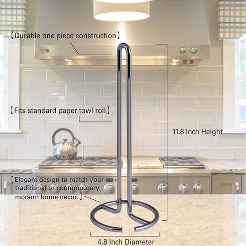 Creative Home Heavy Duty Metal Paper Towel Holder | Standing Roll Dispenser for Kitchen, Dining Countertops, Bathroom, Stable Base, 4.8" Diam × 11...