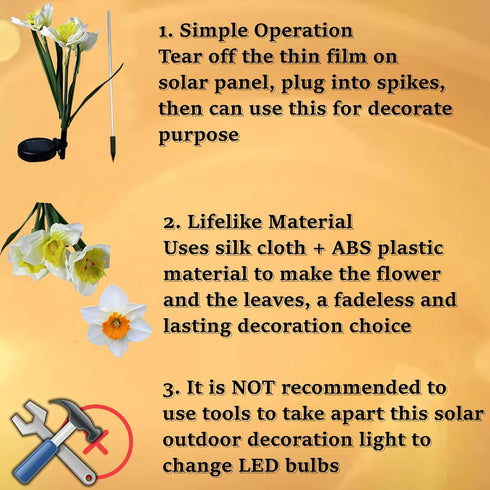 Solar Daffodil Flower Light Garden Outdoor Stake LED Waterproof Lamp 2 Pack Artificial Plant Outside Decorative Pathway Yard for Landscape...