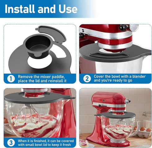 Mixer Bowl Cover for Kitchen-Aid K5GB 5 Quart Glass Part, Mixer Glass Bowl Splatter Guard Lid with Ingredient Opening Compatible with KitchenAid T...