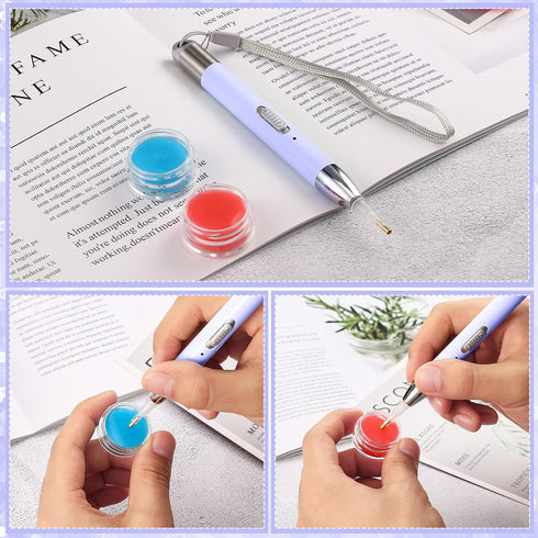 Chuangdi 2 Pieces Diamond Painting Pen LED Drill Pens Diamond Painting Accessories 12 Pen Heads, 2 Anti-Slip Mats, 2 Wax Organizer Cases for DIY P...