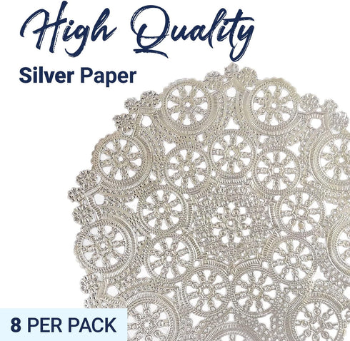 Royal Lace Fine Quality Paper Products, Medallion Lace Round Paper Doilies, 10-Inch, Silver, Pack of 8...