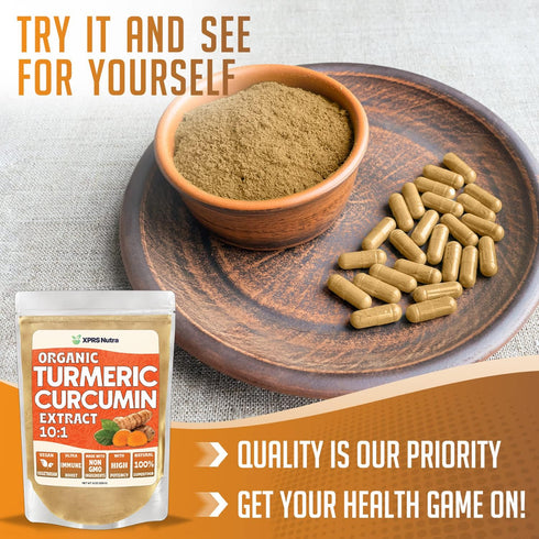 XPRS Nutra Organic Turmeric Curcumin Powder Extract 10:1 - Premium USDA Organic Curcumin Powder for Immunity - Vegan Friendly Pure Curcumin for Gu...