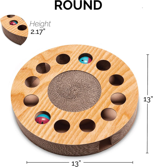 Furhaven Scratching Pad Ball Track Cat Toy w/ Catnip for Indoor Cats - Round Busy Box Scratcher - Tan, One Size...
