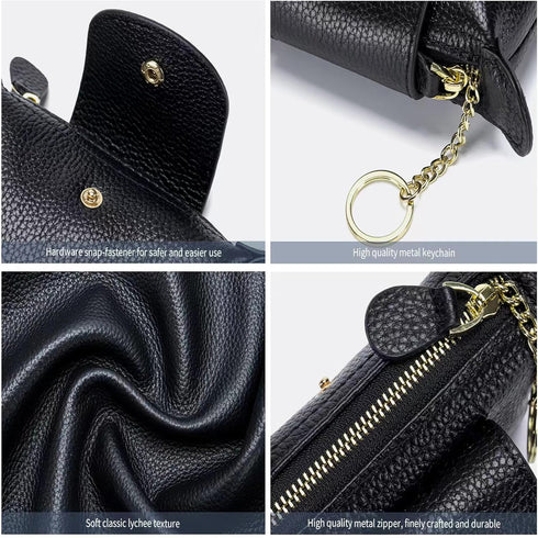 Women's Leather Coin Purse with KeyChain, Small Leather Pouch with Zipper for Women Fashionable Wallet Leather Classic Money Bag(Black), US-Bag-02...