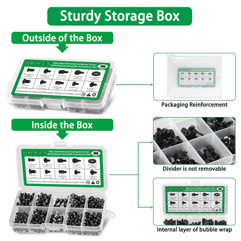 350PCS Computer Screws Assortment Kit, 6-32 Male to M3 Female Black Carbon Steel Motherboard Standoffs Screws for 2.5''SSD Hard Drive Fan Power Gr...
