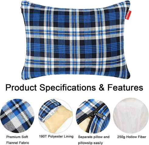Outdoor Camping Pillow Lightweight, Compressible, Flannel Travel Pillow Cases, Washable Removable Pillow Cover Camping and Backpacking Blue...