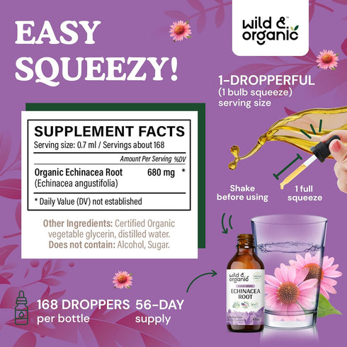 Echinacea Drops - Immune Support Supplement w/Organic Echinacea Root - Alcohol-Free Echinacea Liquid for Immune Defense - Echinacea Herbal Supplem...
