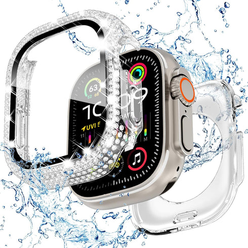 KADES 2 in 1 Bling Waterproof Case for Apple Watch Ultra2 49mm, 360 Protective PC Cover Front & Back Case with Tempered Glass Screen Protector, [F...