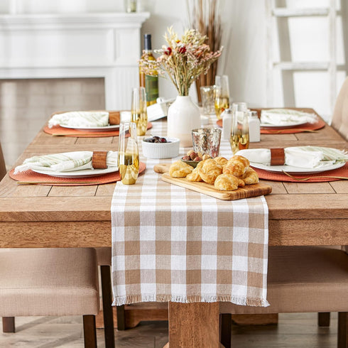 DII Heavyweight Fringed Check Tabletop Collection, Table Runner, 14x72, Stone Brown...