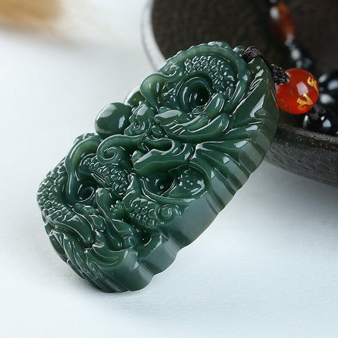 Women's Necklace Men's Necklace Pure natural hand carved qing jade dragon necklace pendant...