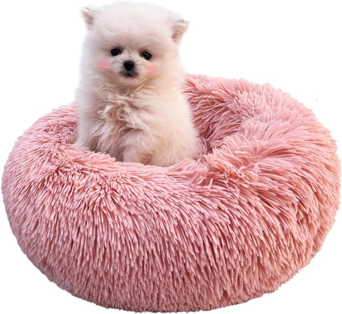 Pink Puppy Bed 15 Inch Washable, Donut Soft Small Pet Bed,Calming Anti Anxiety Round Fits up to 5 lbs Warm Comfort Pets Beds for Puppy Dogs Indoor...