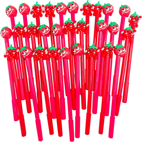 30 Pcs Cute Strawberry Gel Ink Pens Fun Kawaii Pens Fruit Writing Pens 0.5 mm Black Ink Cool Pens Novelty Fun Pens for Kids School Office Home Sup...