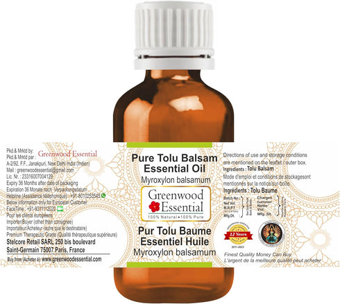 Pure Tolu Balsam Essential Oil (Myroxylon balsamum) Steam Distilled 15ml (0.50 oz)...