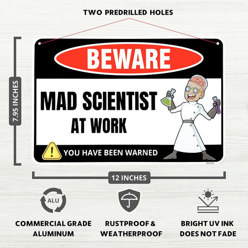 Venicor Mad Scientist Sign Decor - 8 x 12 Inches - Aluminum - Classroom Science Decorations - Cool Chemistry Laboratory Gift Poster Room Wall Art ...