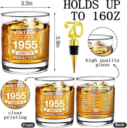 Old Fashioned Glasses-1955-Vintage 1955 old time information 10.25oz Whiskey Rocks Glass -70th Birthday Aged to Perfection - 70 years old gifts Bo...