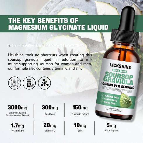 1 Packs 3000MG Soursop Graviola Liquid Drop for Cell Support &Regeneration, lmmune, Gut, Antioxidant, Mood, Relax, Liver and Sleep Zzz - Soursop G...