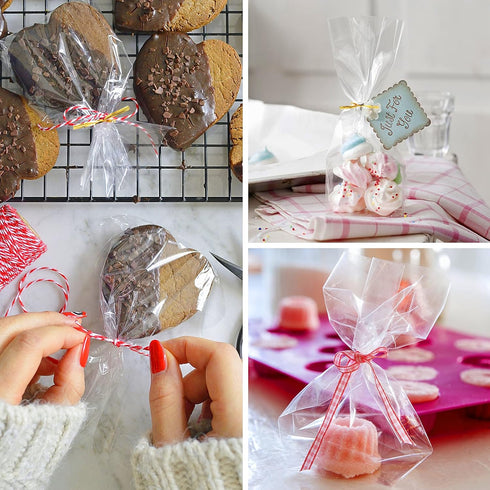 Augshy 300 Pcs 6x8" Treat Cello Bags for Lollipop with 300 Twist Ties, 1.4 Mils Thickness OPP Plastic Bags for Candy, Chocolate, Cookie Wrapping...