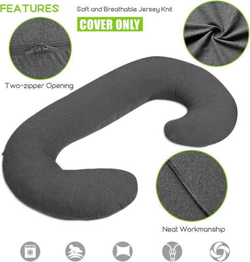 ?????????????????? ???????????? ?????????? COSMOPLUS C Shaped Full Body Pillow Case ?????????? for Maternity,Stretchy Cool Breathable Jersey Fabri...