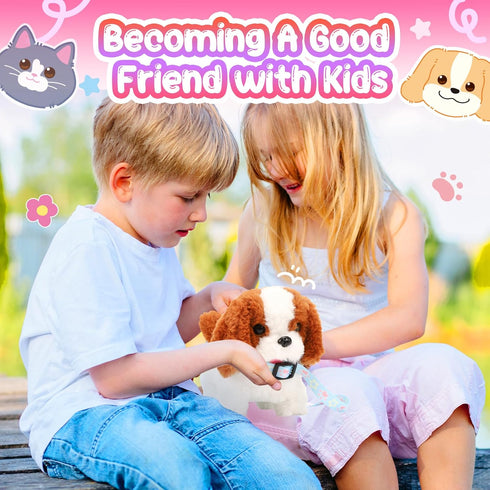 Tagitary Plush Toys Puppy Electronic Toy Walking and Barking Dogs,Tail Wagging Fake Dog Interactive Dog Toy for Kids with Leash,Easter Christmas B...