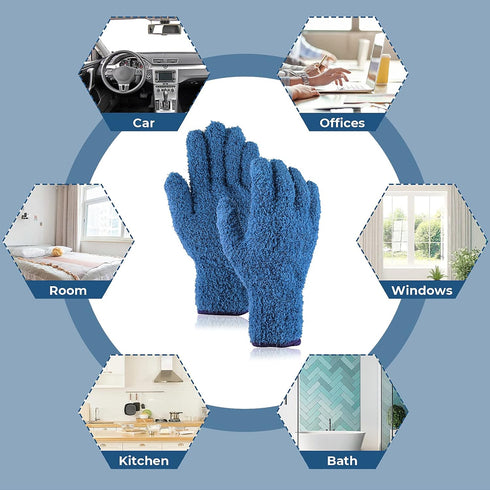 1 Pair Microfiber Dusting Gloves, Reusable Washable Cleaning Gloves Mittens for Plants House Cleaning Car Blinds Lamps and Small Hard to Reach Cor...
