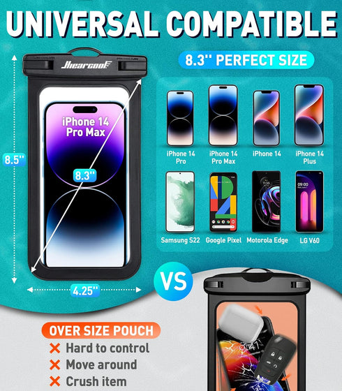 Hiearcool Waterproof Phone Pouch, Waterproof Beach Bag Compatible for iPhone 15 14 13 12 Pro Max, IPX8 Cellphone Travel Essentials for Beach -Blac...