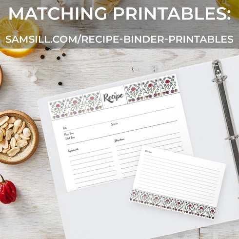 Samsill Recipe Binder Full Page 8.5 x 11 Kit, 1 Inch D-Ring, Floral Tile Design...