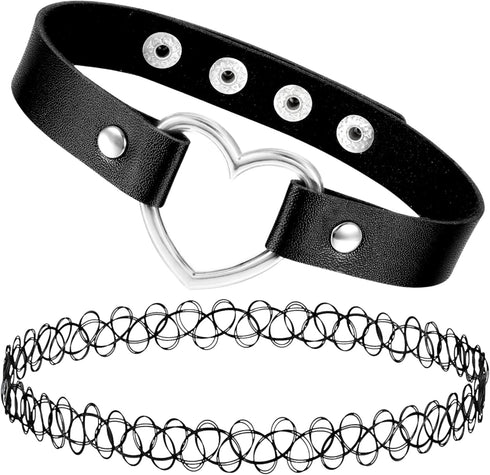 BodyJ4You Tattoo Choker Leather Necklace Layered Set - 90s Choker Necklace 2000s Vintage Collar Necklace - Goth Punk Rock Anime Cosplay - Women Te...